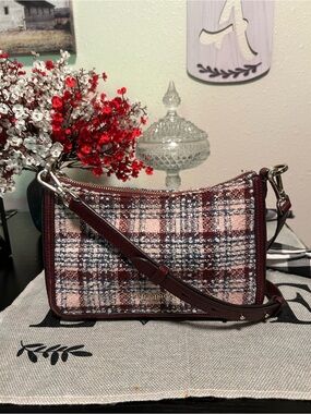 kate♠️spade Hudson Tweed Convertible Crossbody Bag color Dark Merlot Multi